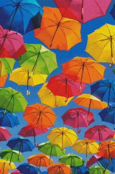 Diamond Painting Bild, bunte Schirme, 60x90cm, 70 Farben inkl. 6 AB, eckige Steine, Vollbild