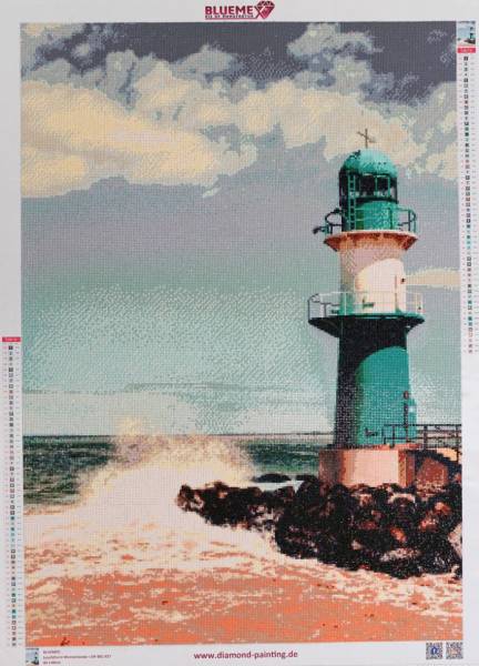 Diamond Painting Bild, Leuchtturm Warnemünde, 60x85cm, 55 Farben, runde Steine, Vollbild