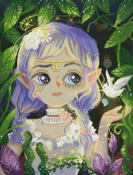 Diamond Painting Bild, Bird Fairy, 50x66cm, 60 Farben inkl. 6 AB & 2 Feensteine, eckige Steine, Vollbild