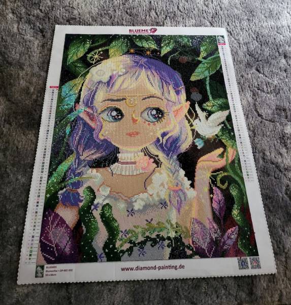 Diamond Painting Bild, Bird Fairy, eckige Steinchen, 50x66cm, 60 Farben inkl. 6 AB & 2 Feensteine, Vollbild