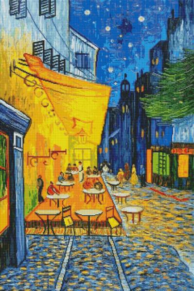 Vincent van Gogh - Caféterrasse am Abend, eckige Steinchen, 60x90cm, 73 Farben inkl. 7 AB, Vollbild