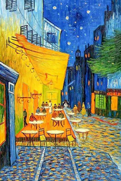 Vincent van Gogh - Caféterrasse am Abend, eckige Steinchen, 60x90cm, 73 Farben inkl. 7 AB, Vollbild
