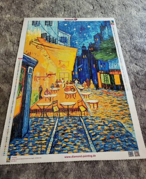Vincent van Gogh - Caféterrasse am Abend, eckige Steinchen, 60x90cm, 73 Farben inkl. 7 AB, Vollbild
