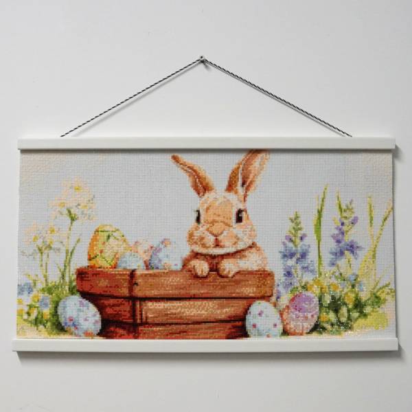 Diamond Painting Picture, Easter Bunny, square Stones, 60x30cm, 49 Colors incl. AB & Fairy Stones, Full Picture