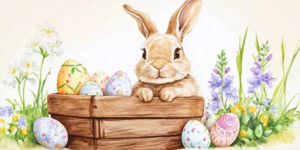 Diamond Painting Bild, Osterhase, eckige Steinchen, 60x30cm, 49 Farben inkl. AB & Feensteine, Vollbild