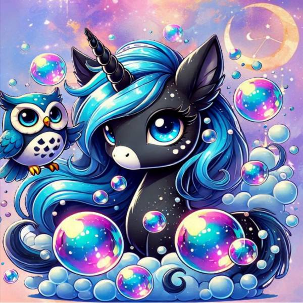 Michaela Klimes, Bubble Unicorn, square Stones, 50x50cm, 50 Colors incl. AB & Fairy Stones, Full Picture
