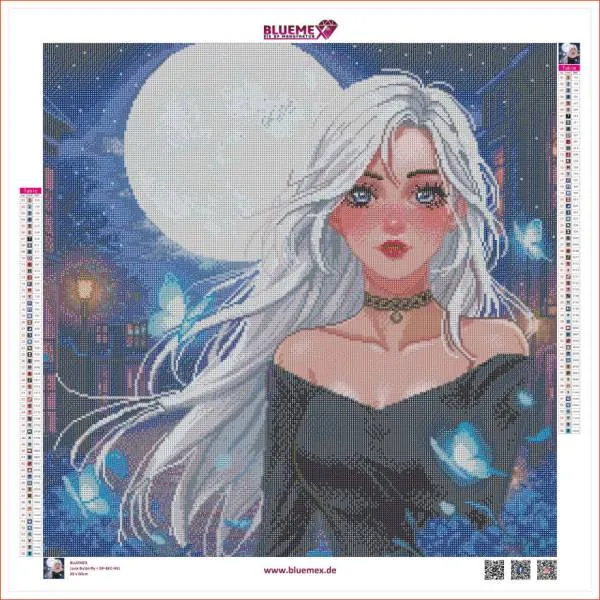 Michaela Klimes, Luna Butterfly, 60x60cm, 56 Farben inkl. AB & Feensteine, eckige Steine, Vollbild