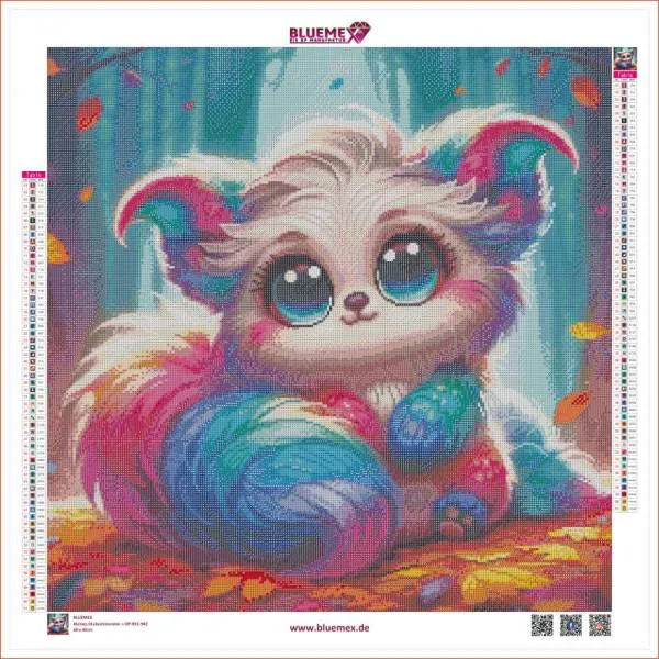 Michaela Klimes, Kleines Glubschmonster, 60x60cm, 61 Farben inkl. AB & Feensteine, eckige Steine, Vollbild