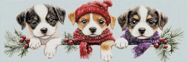 Diamond Painting Bild, Hundebabys, 120x40cm, 68 Farben inkl. AB & Feensteine, eckige Steine, Vollbild