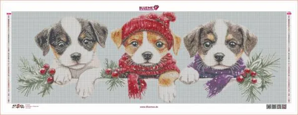 Diamond Painting Bild, Hundebabys, 120x40cm, 68 Farben inkl. AB & Feensteine, eckige Steine, Vollbild