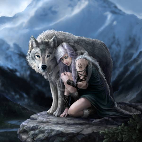 Anne Stokes, Protector, 80x80cm, 58 Farben, eckige Steine, Vollbild