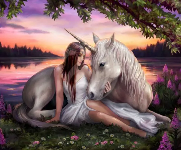 Anne Stokes, Pure Heart - Sunset, 90x75cm, 70 Farben, eckige Steine, Vollbild