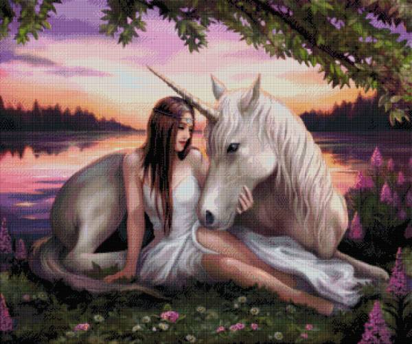Anne Stokes, Pure Heart - Sunset, 75x90cm, 70 Farben, eckige Steine, Vollbild