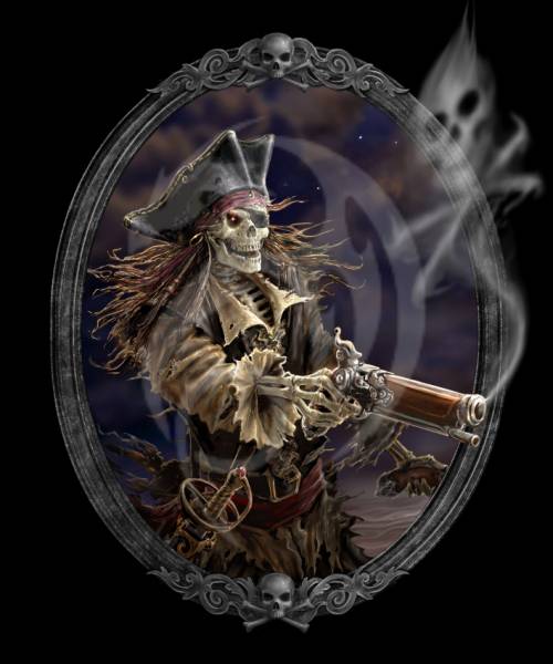 Anne Stokes, Smoking Gun Skeleton, 75x90cm, 60 Farben, eckige Steine, Vollbild