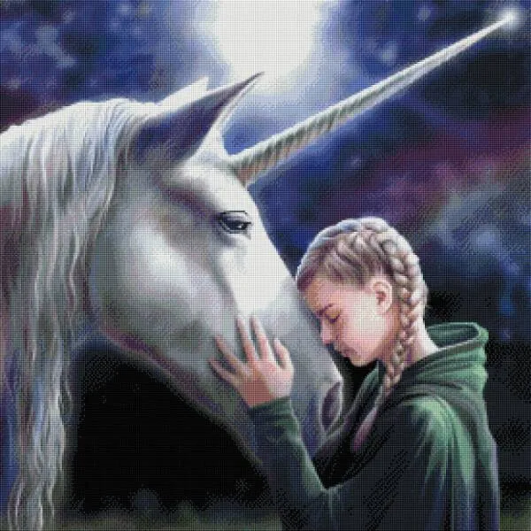 Anne Stokes, The Wish, 70x70cm, 55 Farben, eckige Steine, Vollbild