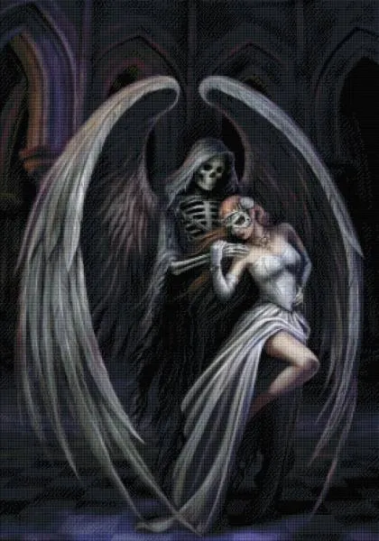 Anne Stokes, Dance with Death, 70x100cm, 60 Farben, eckige Steine, Vollbild