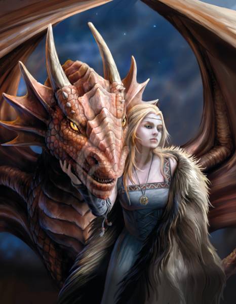 Vorlage (ohne Steine) Anne Stokes, Friend or Foe, 70x90cm, 65 Farben inkl. 1 AB, für eckige Steine, Vollbild