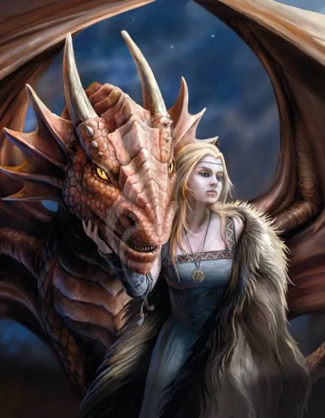 Template (without stones) Anne Stokes, Friend or Foe, 70x90cm, 65 colors incl. 1 AB, for square stones, full image