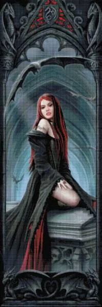 Anne Stokes, Await the Night, 50x150cm, 77 Farben inkl. AB & Feensteine, eckige Steine, Vollbild
