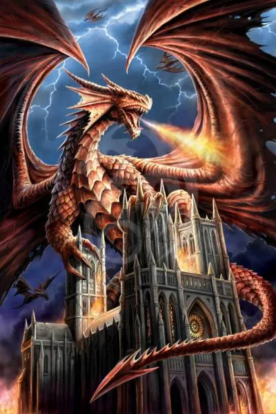 Anne Stokes, Dragon Fury, 60x90cm, 80 colors incl. AB & fairy stones, square stones, full picture