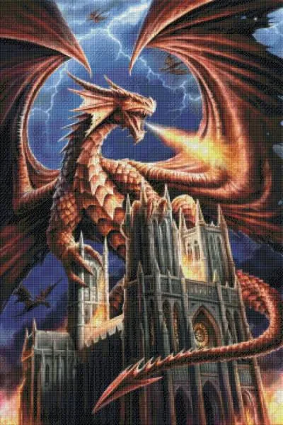 Anne Stokes, Dragon Fury, 60x90cm, 80 colors incl. AB & fairy stones, square stones, full picture