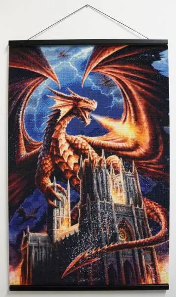 Anne Stokes, Dragon Fury, 60x90cm, 80 colors incl. AB & fairy stones, round stones, full picture