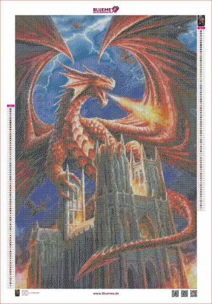 Anne Stokes, Dragon Fury, 60x90cm, 80 colors incl. AB & fairy stones, square stones, full picture