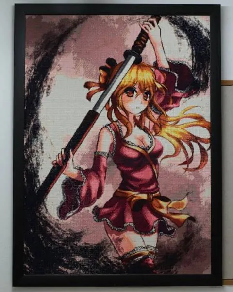 DrakeTurtle, Katana Girl, 65x90cm, 65 Farben, eckige Steine, Vollbild