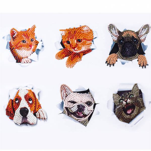 Sticker set, consisting of 6 stickers, motif dogs/cats (MB39), painting set complete with round stones