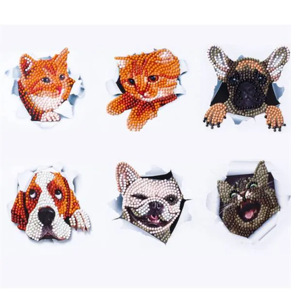 Sticker set, consisting of 6 stickers, motif dogs/cats (MB39), painting set complete with round stones