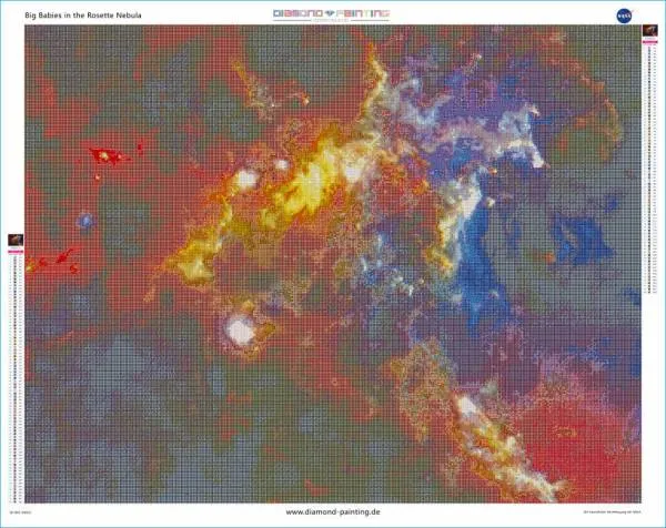 NASA - Big Babies in the Rosette Nebula, 90x70cm, 80 Farben, eckige Steine, Vollbild
