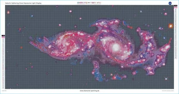 Leinwandansicht - NASA - Galactic Gathering Gives Impressive Light, 120x60cm, 80 Farben, eckige Steine, Vollbild