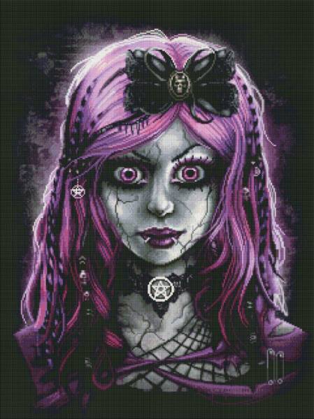 Sarah Richter, Gothic Doll, 60x80cm, 45 Farben inkl. 3 AB, eckige Steine, Vollbild