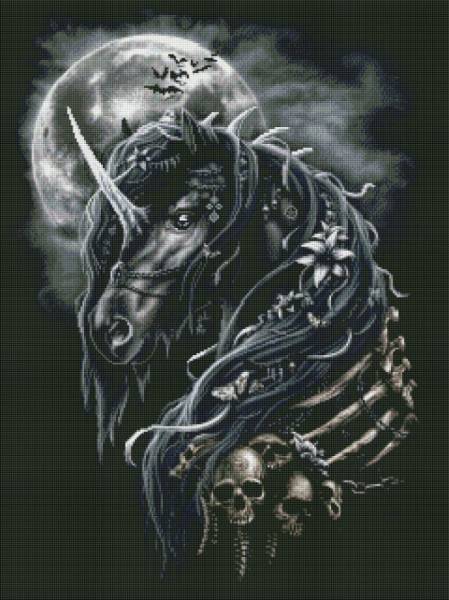 Sarah Richter, Dark Unicorn, 60x79cm, 30 Farben, eckige Steine, Vollbild