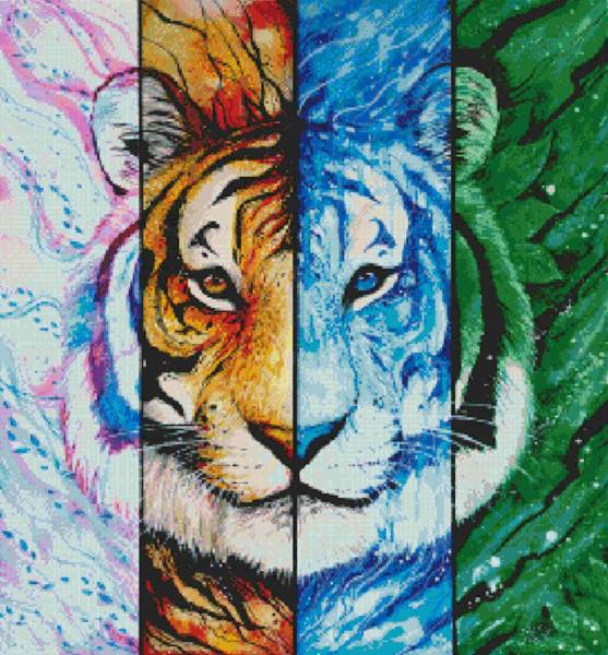 Jonna Hyttinen, Element Tiger, Einteiler, eckige Steinchen, ca. 75x70cm, 100 Farben, Vollbild