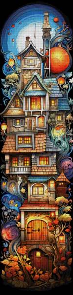 Karen Landsmann, Whimsical Houses, 50x202cm, 299 Farben, runde Steine, Vollbild