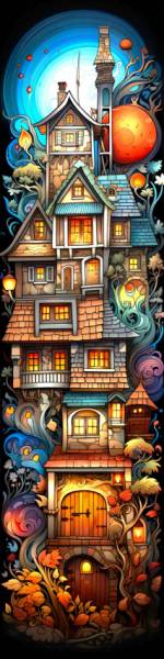 Karen Landsmann, Whimsical Houses, 50x202cm, 299 Farben, runde Steine, Vollbild