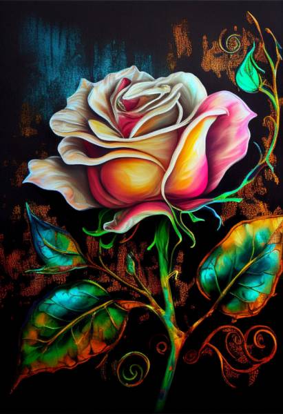 Diamond Painting Bild, Strassrose, eckige Strass-Diamanten, 45 Farben, ca. 50x75cm, Vollbild