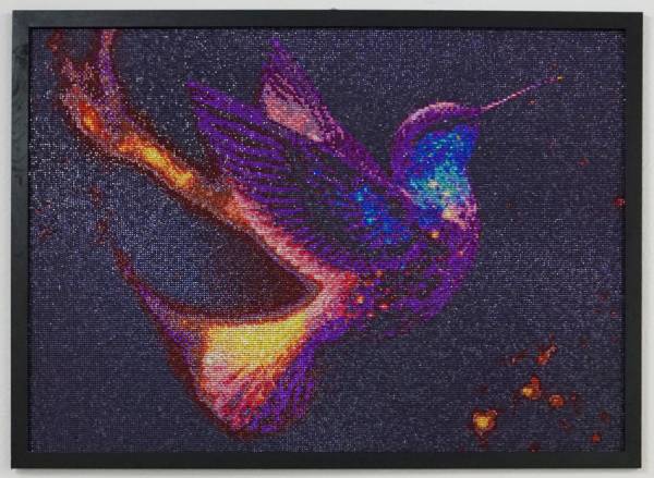 Diamond Painting Bild, Kolibri, runde Strass-Steinchen, 50x70cm, 49 Farben, Vollbild