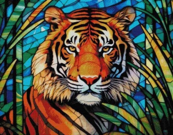 Diamond Painting Bild, Glastiger, 90x70cm, 70 Farben, eckige Strass-Steine, Vollbild