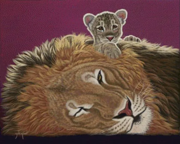 Schim Schimmel, Daddy and the King, 70x56cm, 90 Farben, eckige Steine, Vollbild