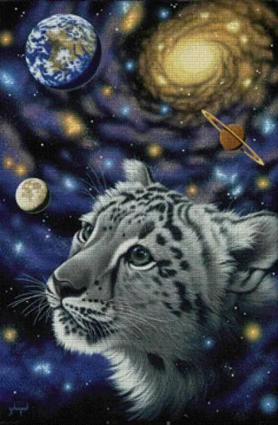 Schim Schimmel, One with the Universe, 59x90cm, 150 Farben, eckige Steine, Vollbild