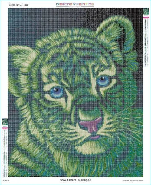 Schim Schimmel, Green little Tiger, 60x75cm, 45 Farben, eckige Steine, Vollbild