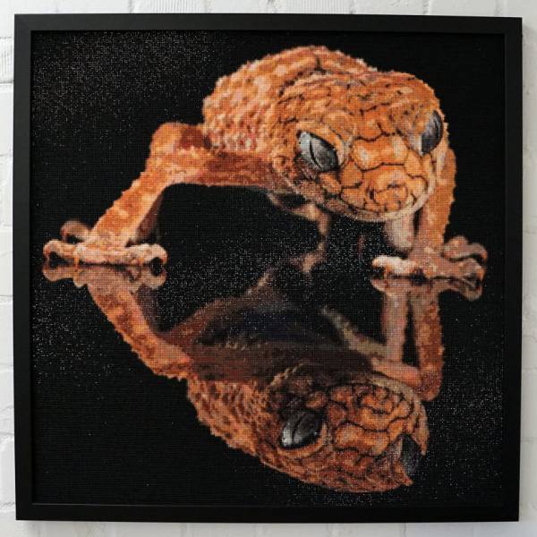 Diamond Painting Bild, Gecko, runde Steinchen, ca. 90x90 cm, 100 Farben