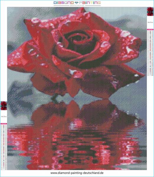 Diamond Painting Bild, Rosenspiegelung, runde Diamanten, 70x60cm, 40 Farben, Vollbild