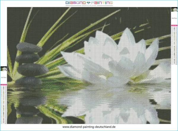 GRATIS Diamond Painting Bild, Seerose, weiß, 70x50cm, 35 Farben, eckige Steine, Vollbild