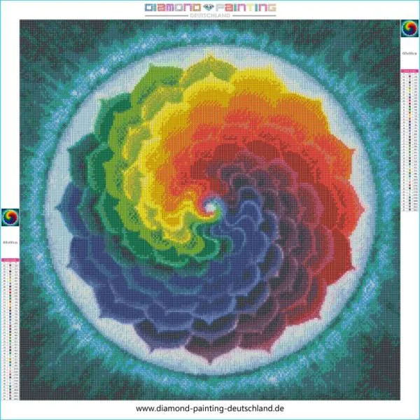 Diamond Painting Bild, Regenbogen-Mandala, 60x60cm, 45 Farben, runde Steine, Vollbild