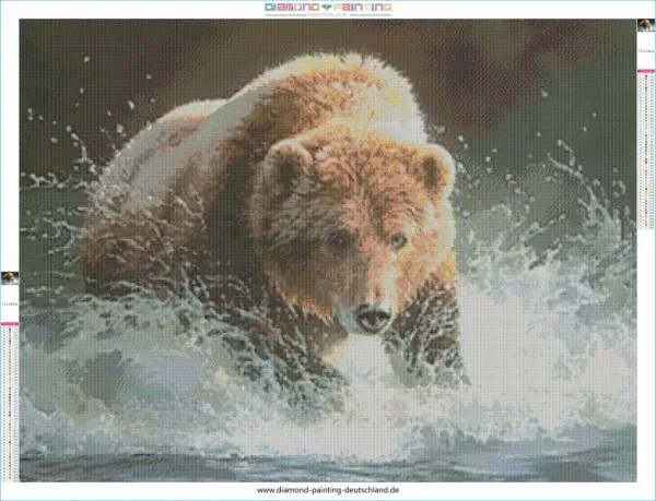 Diamond Painting Bild, Braunbär, 100x75cm, 50 Farben, runde Steine, Vollbild