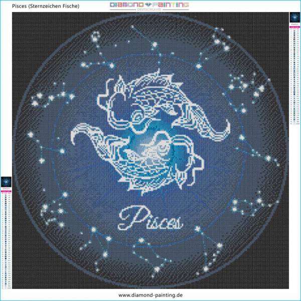 Sternzeichen Fische, Glow in the dark - Nachtleuchtend, runde Steine, 60x60cm,  45 Farben, Vollbild
