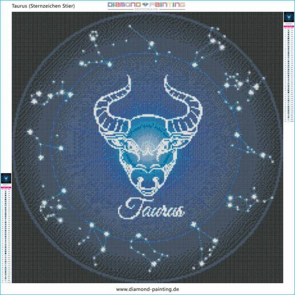 Sternzeichen Stier, Glow in the dark - Nachtleuchtend, runde Steine, 60x60cm,  45 Farben, Vollbild